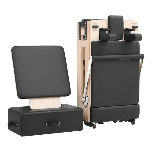 VEVOR Pilates Reformer Gerät Klappbar 2310 x 680 x 755 mm Gummibaumholz für Heimgebrauch & Fitnessstudio, mit Jumpboard, Sitzbox, Verstellbarer Kopfstütze und Leisem Schlittenlauf, 181 kg Belastbar – Bild 10