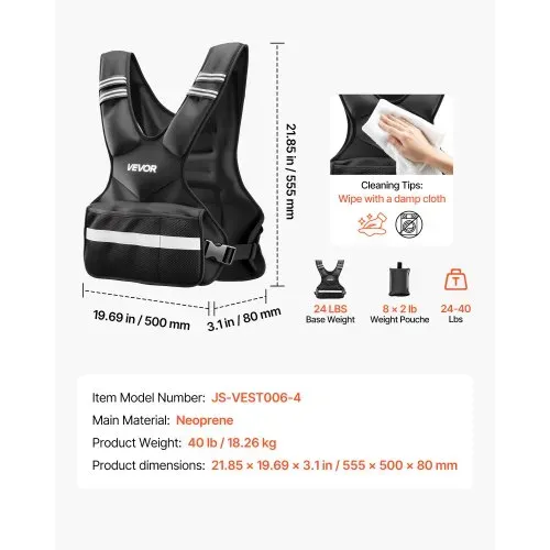 VEVOR Gewichtsweste Verstellbar mit 8 Gewichtsbeuteln à 2 lbs für Individuelles Training, X-förmige Fitnessweste mit Reflektorstreifen und Schnallenriemen für Krafttraining Laufen und Joggen Schwarz – Bild 6