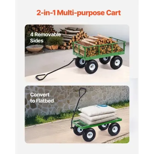 VEVOR Bollerwagen 408,23 kg, Transportwagen, Gerätewagen, Gartenwagen, Handwagen mit 10-Zoll-Reifen und abnehmbaren Seitenteilen aus Netzgewebe (umbaubar in Pritsche) und um 180° drehbarem Griff – Bild 2