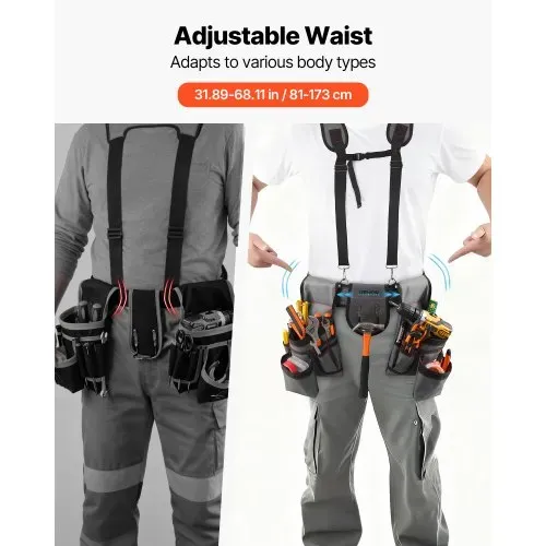VEVOR Werkzeuggürtel, Handwerkergürtel mit 22 Taschen & Hosenträgernn, Gürteltasche für Elektriker, Schreiner & Bauarbeiter, Schürzenorganizer, Hammerhalter, verstellbar von 810 bis 1730 mm – Bild 2