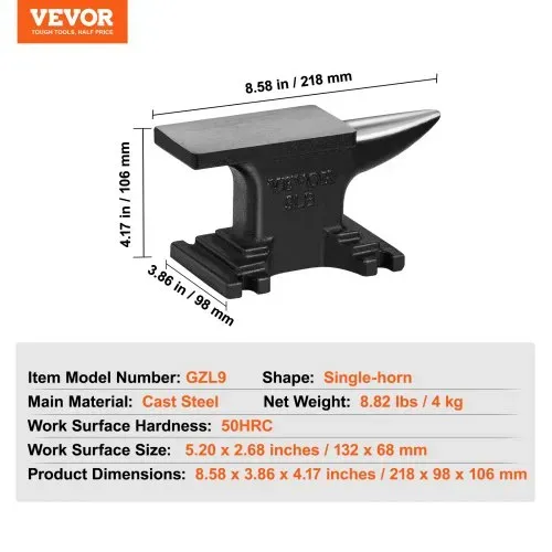 VEVOR Amboss Einzelner Hornamboss 4kg Stahlgussamboss Geschmiedeter Amboss Robuster Hornamboss Schmied Juweliere Metallschmied Schmiedewerkzeug Geeignet für Nieten, Abflachen, Schmieden und Formen – Bild 6