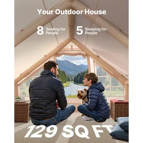 VEVOR Aufblasbare Zelte für Camping 4x3x2 m, 5–8 Personen, 300D Oxford Glamping-Zelt mit Ofenanschluss, Handpumpe 2 Türen & 4 Netzfenstern, inkl. Aufbewahrungstasche für einfachen Transport – Bild 2