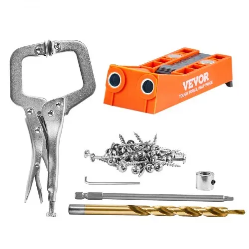 VEVOR 50 tlg. Pocket Hole Jig Kit Doppeltaschenloch mit Vierkantantriebsbit & C-Klemmen, Dübelhilfe Bohrlehre zum Bohren von Taschenlöchern und Schräglöchern, Bohrhilfe für Holzbearbeitung – Bild 8