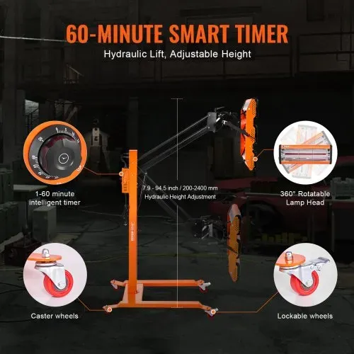 VEVOR Infrarot-Härtungslampe, 3300 W, 1–60 Min. Zeiteinstellung, Auto-Härtungslampe mit automatischer Heizung und Halterung, 8,61 Quadratfuß Backbereich, Sprühbackkabinen-Heizungen, Lacktrockner – Bild 3