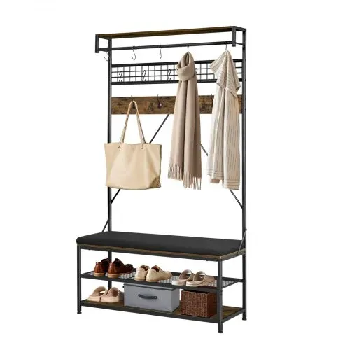 VEVOR Flurgarderobe 1015 x 400 x 1830 mm, Garderobenständer mit Schuhbank & Schuhablage (2 Ebenen), Freistehend Garderobe mit Metallgitter & Kleiderstange, Ideal für Eingangsbereich, Schlafzimmer – Bild 10