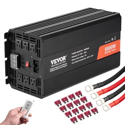 VEVOR Sinus-Wechselrichter 5000 W DC 12 V auf AC 230 V Wechselrichter mit 2 AC-Steckdosen 2 USB-Anschlüssen 1 Typ-C-Anschluss LCD-Display und Fernbedienung für Haushaltsgeräte mit hoher Belastung VEVOR Sinus-Wechselrichter 5000 W DC 12 V auf AC 230 V Wechselrichter mit 2 AC-Steckdosen 2 USB-Anschlüssen 1 Typ-C-Anschluss LCD-Display und Fernbedienung für Haushaltsgeräte mit hoher Belastung