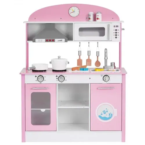 VEVOR Spielküche für Kinder, Kinderküche aus Holz mit Licht & Sound, Holzküche mit Herd Backofen Spüle Mikrowelle Dunstabzug & Geschirrspüler, Küchenspielzeug mit Kochset für Kinder ab 3 Jahren, Rosa – Bild 10