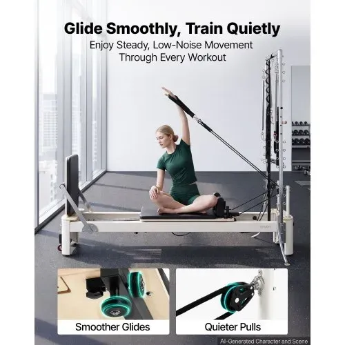 VEVOR Pilates Reformer mit Half Tower 2370x795x200 mm Aluminiumlegierung Ideal für Heimgebrauch & Fitnessstudio, bis 181 kg Belastbar, mit Jumpboard, Federn, Pilates-Box und Verstellbarer Kopfstütze – Bild 3