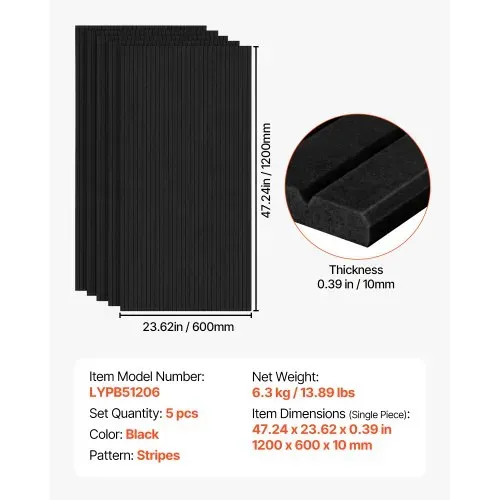 VEVOR 5er-Pack Akustikpaneele mit Selbstklebeband, 1200x600x10 mm schalldichte Schaumstoffplatten, Akustik Wandpaneele aus Polyesterfaser, für Zuhause, Studio, Büro, Theater, Schwarz – Bild 6