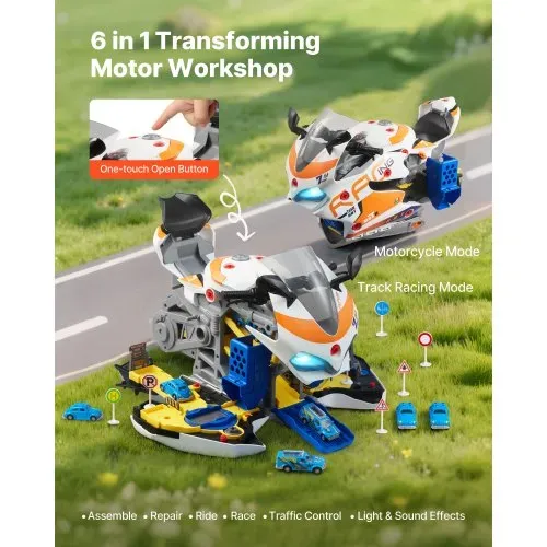 VEVOR Motorradmotor-Spielzeug, 25-teilig, Motorradmechaniker-Spielzeug mit abnehmbaren Teilen, Lichtern & Geräuschen, simuliertes Fahren & Rennstreckenrennen, für Kinder ab 3 Jahren, Gelb VEVOR Motorradmotor-Spielzeug, 25-teilig, Motorradmechaniker-Spielzeug mit abnehmbaren Teilen, Lichtern & Geräuschen, simuliertes Fahren & Rennstreckenrennen, für Kinder ab 3 Jahren, Gelb