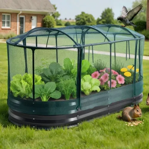 VEVOR Hochbeet 180x90x30 cm, Ovales Gartenbeet mit Bewässerungssystem & Netzabdeckung, Pflanzkasten-Set für den Außenbereich, Blumenbeet, Pflanzbeet,Geeignet für Blumen, Obst & Gemüse, Dunkelgrau – Bild 7