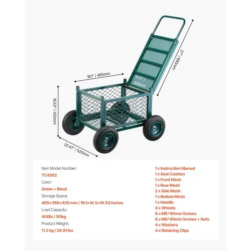 VEVOR Gartenrollsitz 760x520x440 mm, Rollbar Gartensitz aus Metall mit Rädern, trägt bis zu 180 kg, Rollsitz, Outdoor-Wagen und Hocker auf Rädern für Rasen, Terrasse, Hinterhof – Bild 6