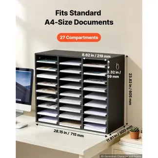 VEVOR Dokumentenablage Holz Schreibtisch Organizer mit 27 Fächern Schwarz, Ablagefach für Standard-A4-Dokumente Akten & Papiere, mit Verstellbaren Einlegböden für Büro, Zuhause & Klassenzimmer, MDF VEVOR Dokumentenablage Holz Schreibtisch Organizer mit 27 Fächern Schwarz, Ablagefach für Standard-A4-Dokumente Akten & Papiere, mit Verstellbaren Einlegböden für Büro, Zuhause & Klassenzimmer, MDF