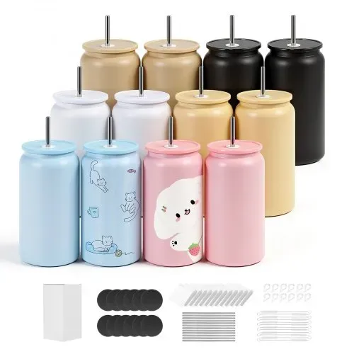 VEVOR Sublimationsbecher 12 Stk. (473 mL), Mehrfarbige Sublimationsthermobecher aus Edelstahl mit Deckeln & Strohhalm, Doppelwandige Isolierte Sublimationstrinkflaschen für DIY-Projekte Geschenke – Bild 8