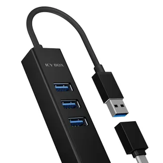 ICY BOX IB-HUB1419-LAN, USB 3.2 Gen 1 HUB und LAN Adapter, Type-A+C zu 3x USB 3.2 Gen 1 und Gigabit LAN, USB Type-A zu Type-C Adapter, Aluminium, schwarz ICY BOX IB-HUB1419-LAN, USB 3.2 Gen 1 HUB und LAN Adapter, Type-A+C zu 3x USB 3.2 Gen 1 und Gigabit LAN, USB Type-A zu Type-C Adapter, Aluminium, schwarz