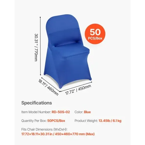 VEVOR Stuhlhussen Stuhlbezug Stretch 50 Stk. waschbarer & abnehmbarer Stuhlüberzug aus Polyester-Spandex für Hochzeitsfeiern Esszimmerbankette, passend für Klappstühle (45 x 46 x 77 cm) Blau – Bild 6