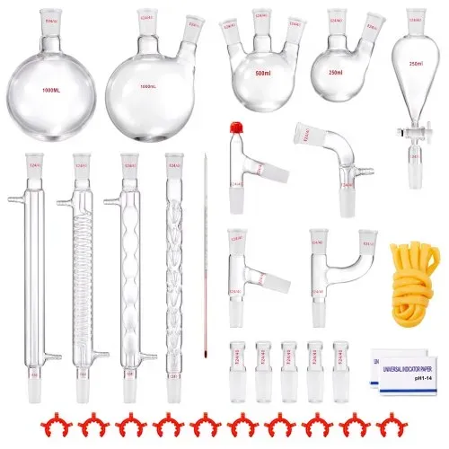 VEVOR Labor-Destillationsset, 3,3-Boro-Laborglas-Destillationsset mit 24- und 40-Verbindungen, 1000-ml-Destillationsgeräte-Set für Ätherische Öle, 32-teiliges Set mit Glaswaren – Bild 8