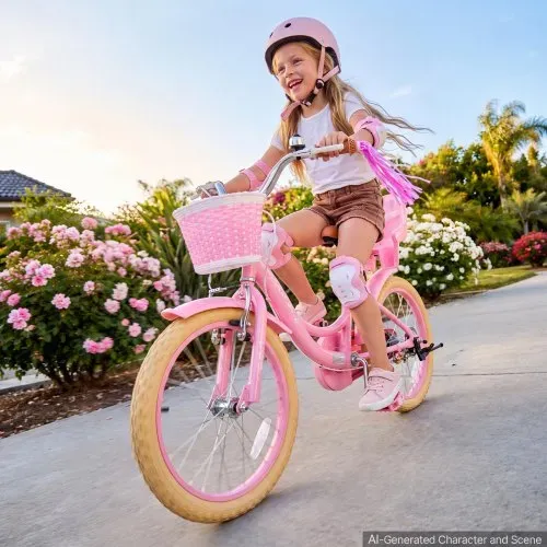 VEVOR Kinderfahrrad 18 Zoll Straßenfahrrad für 5-8 Jahre mit Ständer Rosa, Kinderrad für Mädchen, Kohlenstoffstahlrahmen, Prinzessin-Stil, Doppelbremsen, Verstellbarer Sitz, mit Puppensitz & Korb – Bild 7