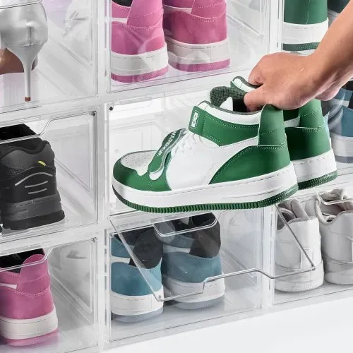 VEVOR Schuhaufbewahrungsboxen stapelbare Schuhboxen (9 Stk.) passend bis US-Größe 13, Schuh-Organizer mit magnetischer Tür zur Aufbewahrung von High Heels & Stiefeln & Hüten, transparent + Weiß – Bild 7