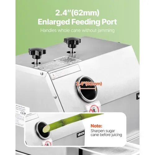 VEVOR Kommerzieller Zuckerrohr-Entsafter, 49,9kg/h Hochleistungs-Zuckerrohr-Entsafter-Maschine mit 3 Edelstahlwalzen, 6,1 cm großer Einlass, manuelle Zuckerrohr-Entsafter-Presse für den privaten/gewerb – Bild 2