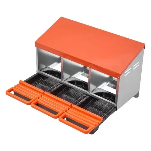 VEVOR Legenest 796x525x475 mm, 3 Fächer, Hühnernest aus Metall mit Lüftungslöchern & Schutzdeckeln, Abrollnest, Geflügelnest ideal für Hennen, Enten, Hühner & anderes Geflügel, Orange – Bild 9