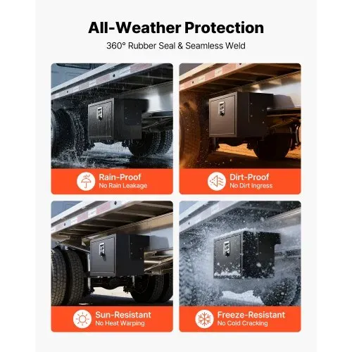 VEVOR Lkw Unterbaubox 609 x 305 x 356 mm Unterflur Staukasten Kaltgewalzter Stahl Wasserdichter Werkzeugkasten mit T-Griff Schloss für Lkw Anhänger Transporter Werkzeugkiste Unterflurkasten Schwarz – Bild 2