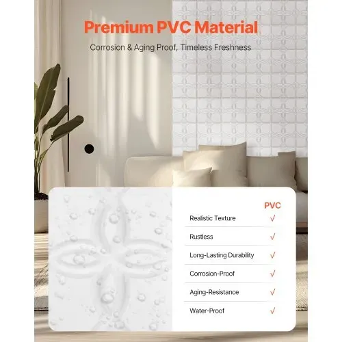 VEVOR 3D-Wandpaneele, 33er-Set 30x30 cm PVC-Wandverkleidung im modernen minimalistischen Blumendesign, Wanddeko, Inneneinrichtung für Schlafzimmer, Wohn- und Spielzimmer, Mattweiß – Bild 3