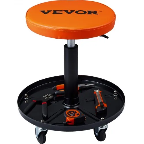 VEVOR Rollender Mechanikerhocker Werkstatthocker 113,4 kg, 406-559 mm Höhenverstellbarer Werkstattsitz, Werkstatthocker mit Werkzeugablage, für Garage, Geschäft, Autoreparatur, Schwarz + Orange VEVOR Rollender Mechanikerhocker Werkstatthocker 113,4 kg, 406-559 mm Höhenverstellbarer Werkstattsitz, Werkstatthocker mit Werkzeugablage, für Garage, Geschäft, Autoreparatur, Schwarz + Orange