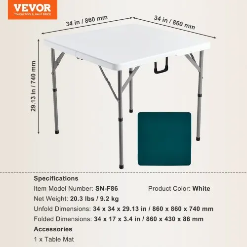 VEVOR Mahjong-Tisch, Klappbarer Kartentisch für 4 Spieler mit Verschleißfester Grüner Tischplatte, Tragbarer, Zweifach Quadratischer Dominotisch mit Tragegriff 86 x 86 x 74 cm Domino-Tisch – Bild 6