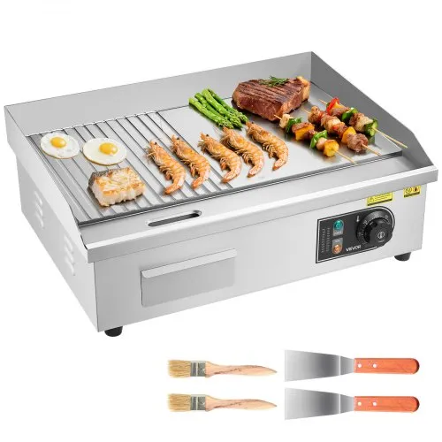 VEVOR Gewerbliche Elektrische Grillplatte 3200 W, Tischgrillplatte 535×300 mm Grillfläche, Elektrogrill, halb Gerillt, halb Glatt, mit 2 Spateln & 2 Bürsten & Fußpolstern, für Steaks Pfannkuchen VEVOR Gewerbliche Elektrische Grillplatte 3200 W, Tischgrillplatte 535×300 mm Grillfläche, Elektrogrill, halb Gerillt, halb Glatt, mit 2 Spateln & 2 Bürsten & Fußpolstern, für Steaks Pfannkuchen