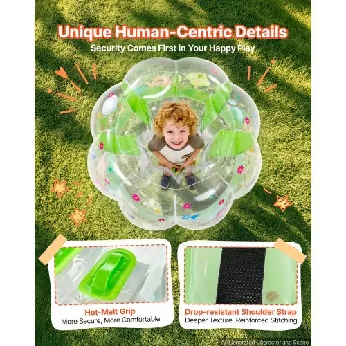VEVOR 2 x 0,9 m Bumper Bälle 0,4 mm PVC Aufblasbar für Kinder, Sumo Bälle für Rasen, Park, Camping & Hinterhof, Heißverklebte Griffe, Stabil Sitzende Schultergurte & Gurtversteller, Dinosaurier-Waldmotiv – Bild 3