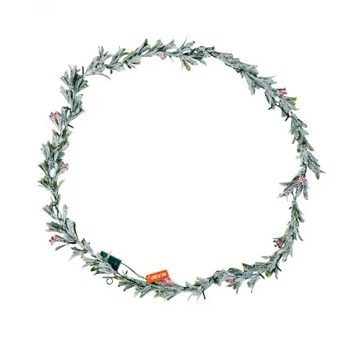 VEVOR Weihnachtsgirlande, 2,7 m, realistisches Grün, Tannengirlande, dekoriert mit Weinreben, Olivenblättern & Beeren, immergrüne Kunstgirlanden mit Lichterkette für Weihnachtsdeko für Kaminsims – Bild 8