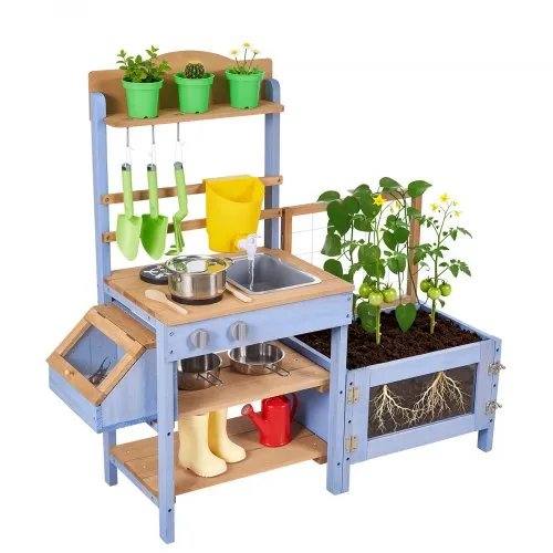 VEVOR Spielküche, Kinderküche, Spielzeugküche aus Holz mit Pflanzkasten, Wassertank, Spülbecken, Kochgeschirr & Zubehör, Holzküche für Rasen & Garten, für Kinder ab 3 Jahren, 1060x370x995mm VEVOR Spielküche, Kinderküche, Spielzeugküche aus Holz mit Pflanzkasten, Wassertank, Spülbecken, Kochgeschirr & Zubehör, Holzküche für Rasen & Garten, für Kinder ab 3 Jahren, 1060x370x995mm