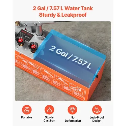 VEVOR Hydraulische Abdrückpumpe Druckprüfpumpe 7,57 L 0-60 bar Doppelventil, Handdruckpumpe mit Manometer und Tank, für Rohrleitungen, Wasserleitungen, Heizungen, Druck- und Leckprüfung – Bild 3