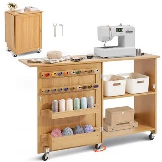 VEVOR klappbarer Nähtisch Mehrzweck Nähmaschinentisch mit Rädern & Regalen & Ablagefächern & Holzstiften & magnetischen Türen, Nähmaschine Holzfarbe faltbar (1170 x 400 x 778 mm) VEVOR klappbarer Nähtisch Mehrzweck Nähmaschinentisch mit Rädern & Regalen & Ablagefächern & Holzstiften & magnetischen Türen, Nähmaschine Holzfarbe faltbar (1170 x 400 x 778 mm)