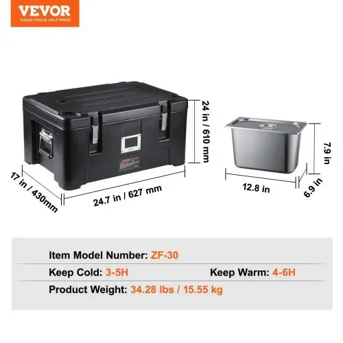 VEVOR Isolierter Thermobox Isolierbox Lebensmittelbehälterträger, 30 L für Catering, Tragbare LLDPE-Lebensmittelbehälterträger, Schwarz Frontlader-Speisewärmer für Restaurant, Kantine usw. – Bild 6