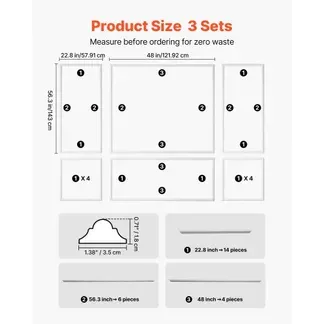 VEVOR Wandform-Set, 3er-Pack, 57,91/121,92/143 cm Stuckleisten aus Lackierbarem Polystyrol, Wasserfeste Wandleiste, Zierleiste für Wände, Friesleisten für Wohnzimmer, Schlafzimmer, Zuhause, Weiß VEVOR Wandform-Set, 3er-Pack, 57,91/121,92/143 cm Stuckleisten aus Lackierbarem Polystyrol, Wasserfeste Wandleiste, Zierleiste für Wände, Friesleisten für Wohnzimmer, Schlafzimmer, Zuhause, Weiß