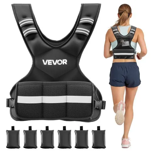 VEVOR Gewichtsweste Verstellbar mit 6 Gewichtsbeuteln à 1 lbs für Individuelles Training, X-förmige Fitnessweste mit Reflektorstreifen und Schnallenriemen für Krafttraining Laufen und Joggen Schwarz VEVOR Gewichtsweste Verstellbar mit 6 Gewichtsbeuteln à 1 lbs für Individuelles Training, X-förmige Fitnessweste mit Reflektorstreifen und Schnallenriemen für Krafttraining Laufen und Joggen Schwarz