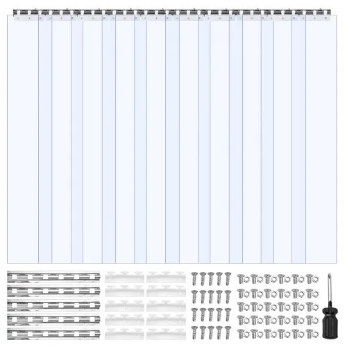 VEVOR Streifenvorhang, 213 cm Höhe x 152 cm Breite, 0,2 cm Dicke, 10 Stück transparenter PVC-Streifen-Türvorhang, Gefrierschrankvorhang, Kunststoff-Türstreifen für begehbare Gefrierschränke, Kühlschränke und Lagertüren, mit 50 % Überlappung VEVOR Streifenvorhang, 213 cm Höhe x 152 cm Breite, 0,2 cm Dicke, 10 Stück transparenter PVC-Streifen-Türvorhang, Gefrierschrankvorhang, Kunststoff-Türstreifen für begehbare Gefrierschränke, Kühlschränke und Lagertüren, mit 50 % Überlappung