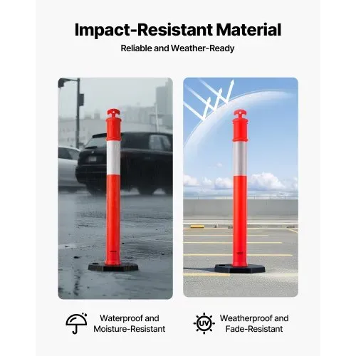 VEVOR Verkehrsleitpfosten Leitpfosten 6 Stk. (114 cm) mit beschwertem Sockel & Reflektorstreifen, robuste Leitpfosten für Baustellen, Parkplätze, Absperrpfosten zur Steuerung von Menschenmengen, rot – Bild 4