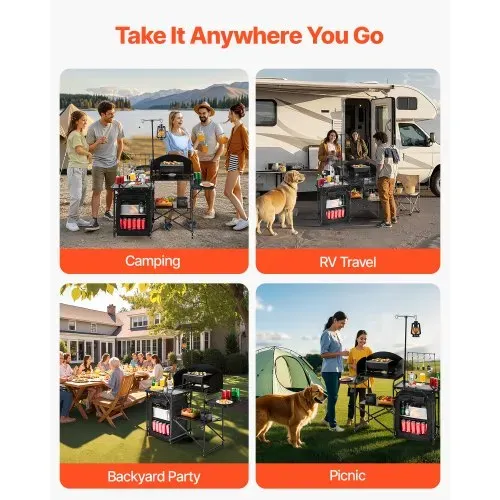 VEVOR Camping Küchentisch Outdoor Kochtisch, tragbare Kochstation aus Aluminium mit Lagerschrank & Tragetasche, & abnehmbarer Windschutzscheibe, für Grillpartys Picknicks Wohnmobilreisen, schwarz – Bild 6
