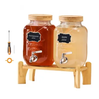 VEVOR Getränkespender (2 x 3,8 L) für Partys Saftspender (aus Glas) mit tropfsicherem Zapfhahn & Holzständer Wasserspender für Restaurants Partys, Limonade Eistee selbstgemachte Getränke Spender VEVOR Getränkespender (2 x 3,8 L) für Partys Saftspender (aus Glas) mit tropfsicherem Zapfhahn & Holzständer Wasserspender für Restaurants Partys, Limonade Eistee selbstgemachte Getränke Spender