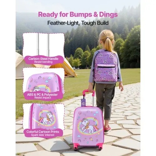 VEVOR 5 tlg. Kinderkoffer Set, 457,2 mm, Hartschalenkoffer mit Kindertrolley, Rucksack, Nackenkissen, Lunchbox & Kofferanhänge, Kofferset fürJungen & Mädchen, praktisch für Reisen Fliegen (Einhorn) – Bild 5