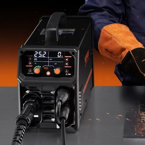 VEVOR MIG-Schweißgerät, 200 A synergetische MIG-Schweißmaschine, 4-in-1-Gas-MIG/Flux Core-MIG/Stick/Lift-TIG-Mehrprozess-Welder mit IGBT-Wechselrichtertechnologie und LCD-Bildschirmanzeige – Bild 7