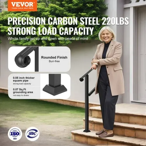 VEVOR Handläufe für Außentreppen, 2–3-stufiger Treppenhandlauf & Innengeländer-Set, Geländer für Außentreppen mit Montagesatz, Handläufe für Senioren, Verandageländer & Deckhandlauf, 1016 mm, schwarz VEVOR Handläufe für Außentreppen, 2–3-stufiger Treppenhandlauf & Innengeländer-Set, Geländer für Außentreppen mit Montagesatz, Handläufe für Senioren, Verandageländer & Deckhandlauf, 1016 mm, schwarz
