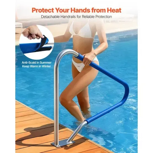 VEVOR Schwimmbad Handlauf, 1220x100x915mm, Tragfähigkeit 100kg, Pool Haltegriff aus Edelstahl 304, abnehmbare rutschfeste Hülle, umfangreiches Zubehör, für Poolbereiche, Wasserparks & Spa-Zentren – Bild 3