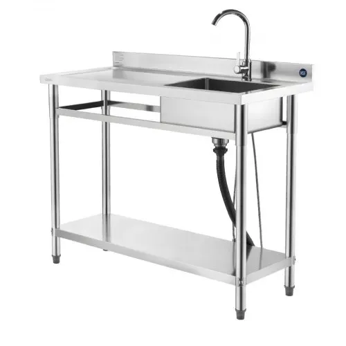 VEVOR Spültisch Spülbecken Edelstahl (120 x 50 x 94 cm), Einzelbecken mit Wasserhahn & Ablage, Küchenspüle für Garage Restaurant Wäscherei, Waschtisch Außenspüle mit Arbeitsplatte (links) – Bild 9