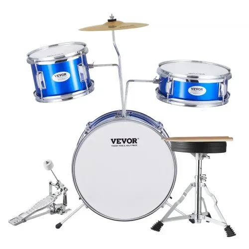 VEVOR Schlagzeugset, 3-teilig, Drum Set mit verstellbarem Thron-Becken-Pedal, zwei Paar Drumsticks, ca. 20 cm Tom Drum, 25 cm Snare Drum, 36 cm Bass Drum, Starter-Schlagzeugset für Kinder, blau – Bild 10