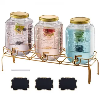 VEVOR Getränkespender (3 x 8 L) für Partys Saftspender (aus Glas) mit tropfsicherem Zapfhahn & Metallständer Wasserspender für Restaurants Partys, Limonade Eistee selbstgemachte Getränke Spender VEVOR Getränkespender (3 x 8 L) für Partys Saftspender (aus Glas) mit tropfsicherem Zapfhahn & Metallständer Wasserspender für Restaurants Partys, Limonade Eistee selbstgemachte Getränke Spender