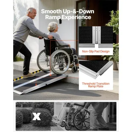 VEVOR Rollstuhlrampe Faltbar 915x736,6mm, 362,9kg Belastbare Schwellenrampe mit Rutschfester Oberfläche, Tragbare Alu-Auffahrschiene, Auffahrrampe für Rollstuhl Scooter Türschwelle Bordsteine Treppen – Bild 4